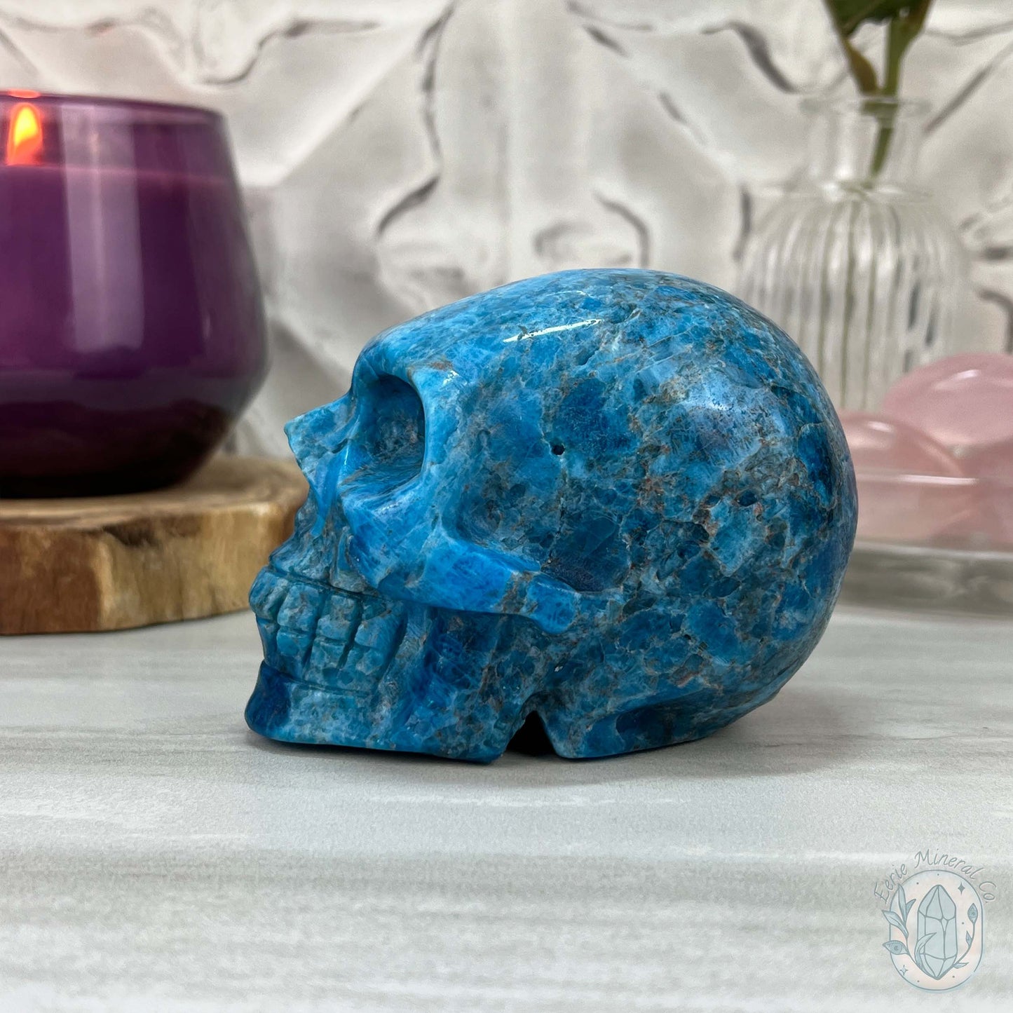 3.70" Polished Blue Apatite Skull Carving