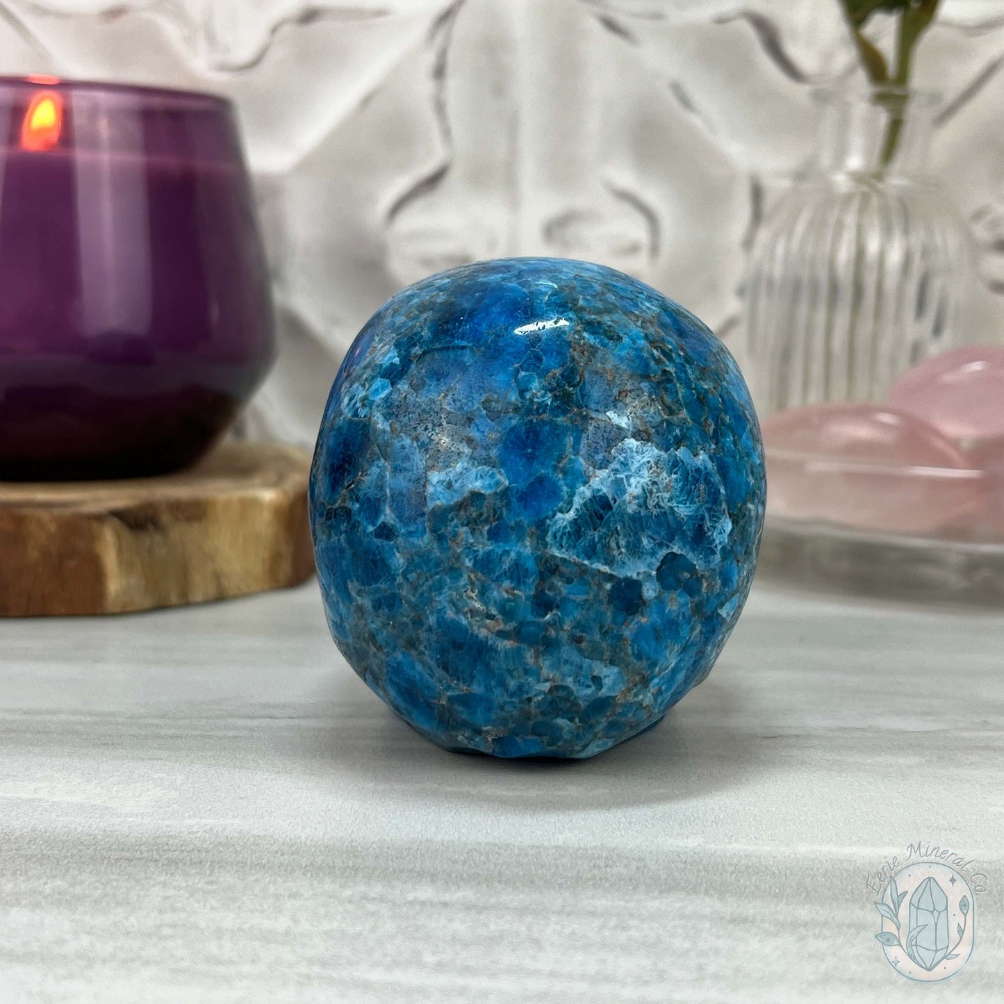 3.70" Polished Blue Apatite Skull Carving