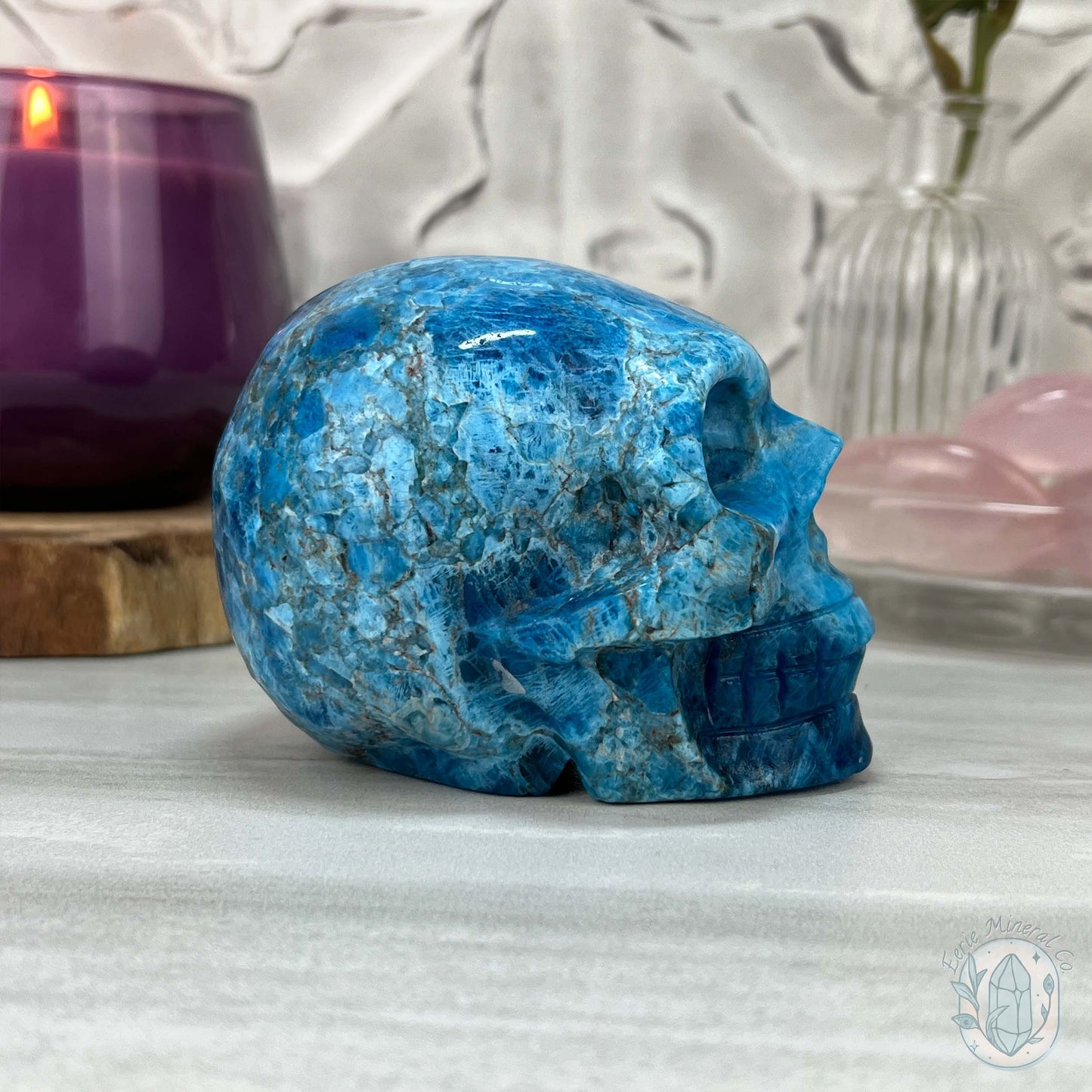 3.70" Polished Blue Apatite Skull Carving