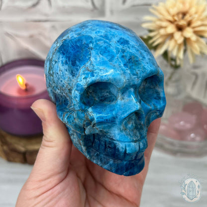 3.70" Polished Blue Apatite Skull Carving