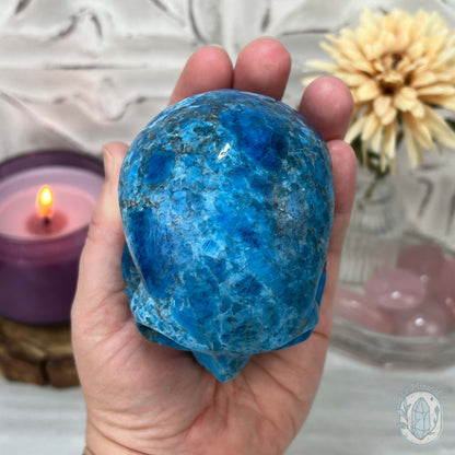 3.70" Polished Blue Apatite Skull Carving
