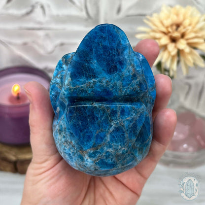 3.70" Polished Blue Apatite Skull Carving