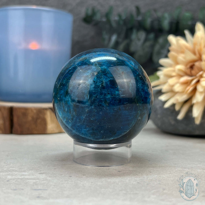 54mm Polished Blue Apatite Sphere with Silver Flash