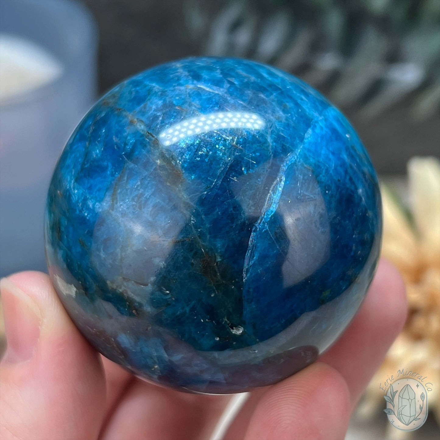 54mm Polished Blue Apatite Sphere with Silver Flash