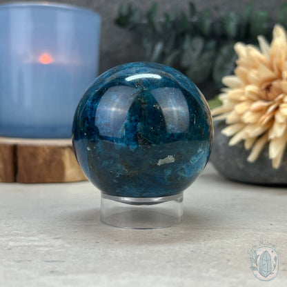 54mm Polished Blue Apatite Sphere with Silver Flash
