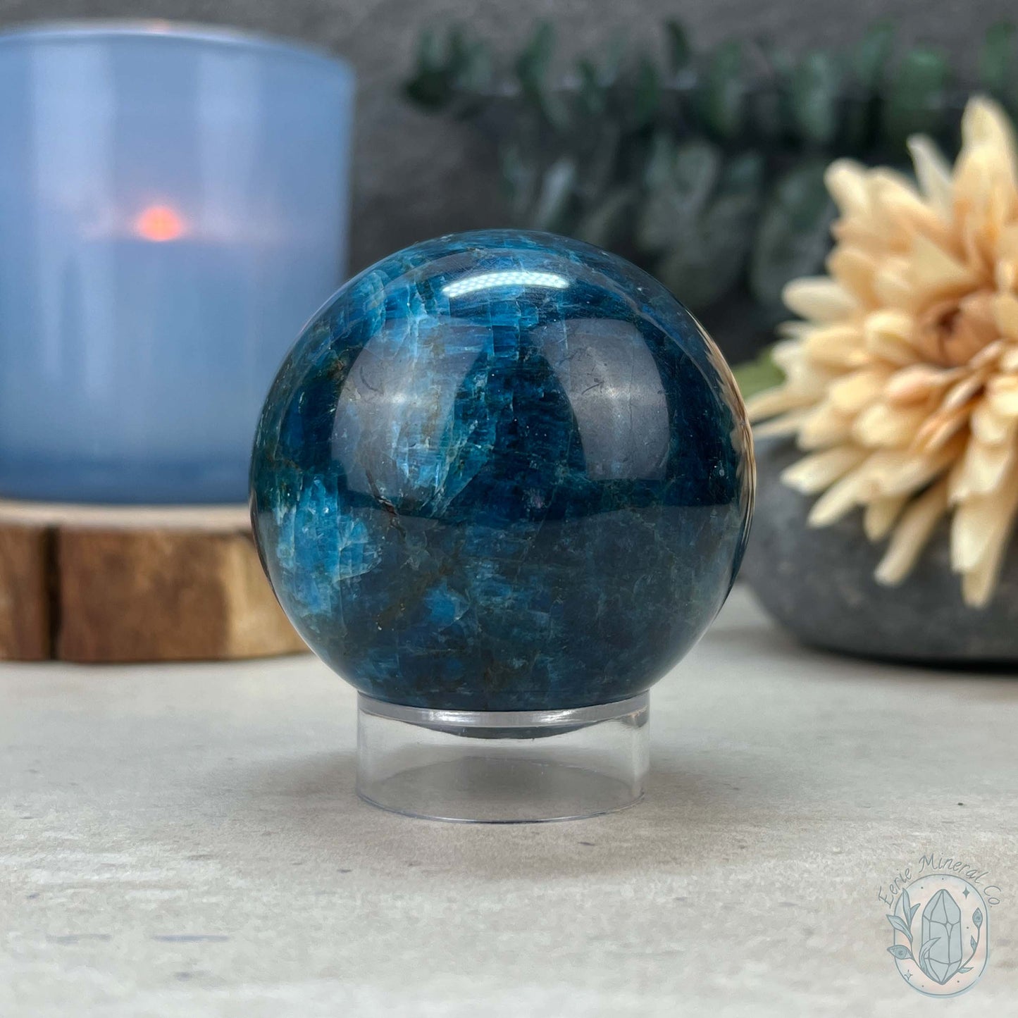 54mm Polished Blue Apatite Sphere with Silver Flash