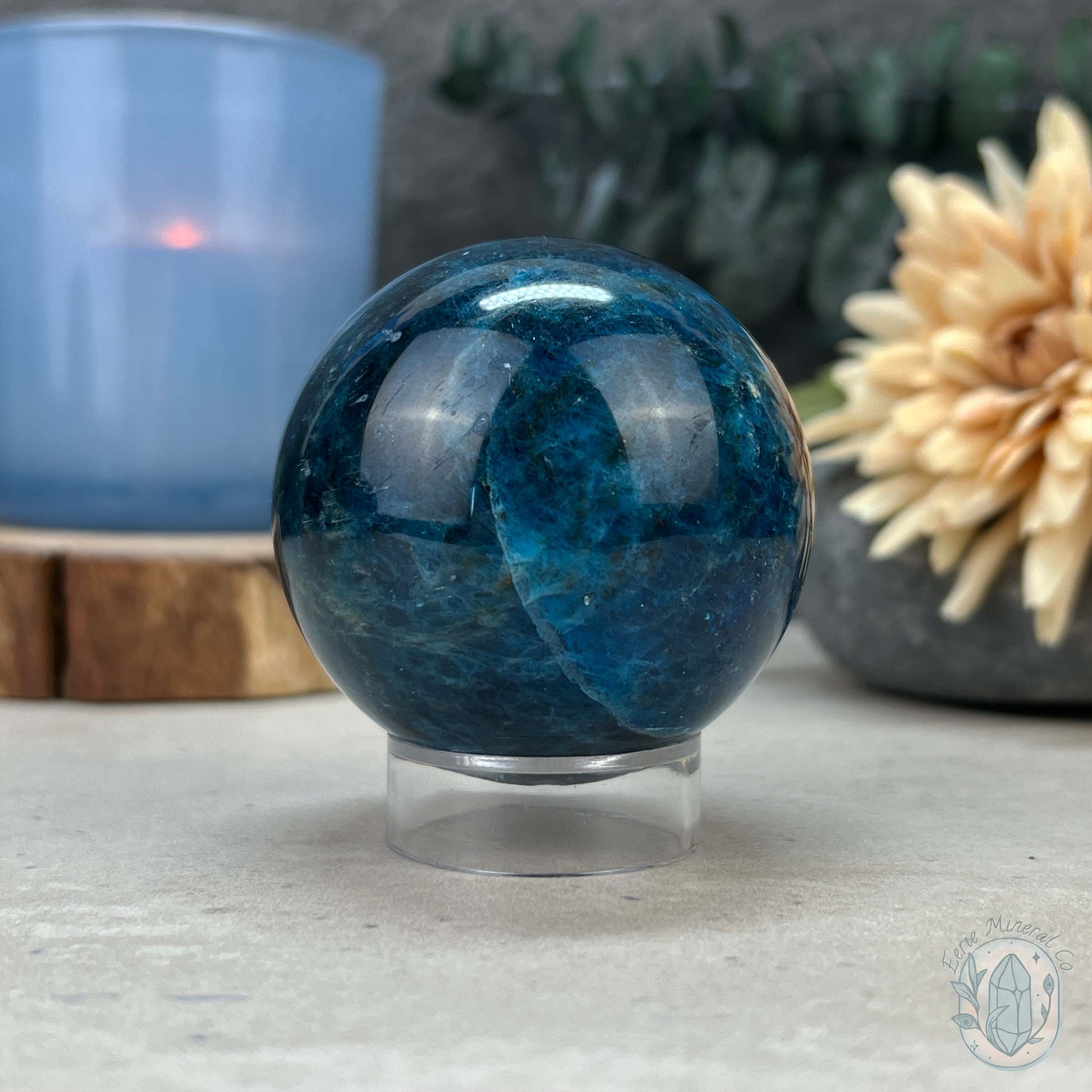54mm Polished Blue Apatite Sphere with Silver Flash