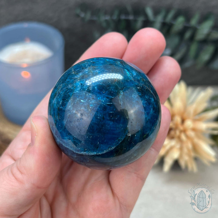 54mm Polished Blue Apatite Sphere with Silver Flash
