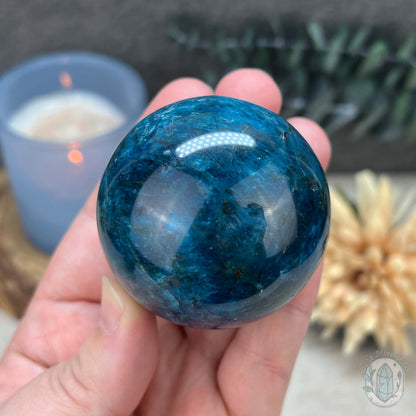 54mm Polished Blue Apatite Sphere with Silver Flash