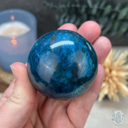 54mm Polished Blue Apatite Sphere with Silver Flash