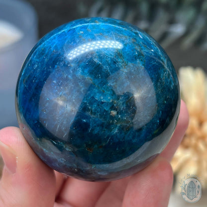 54mm Polished Blue Apatite Sphere with Silver Flash