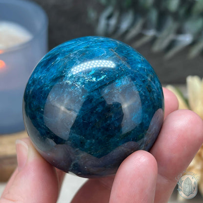 54mm Polished Blue Apatite Sphere with Silver Flash
