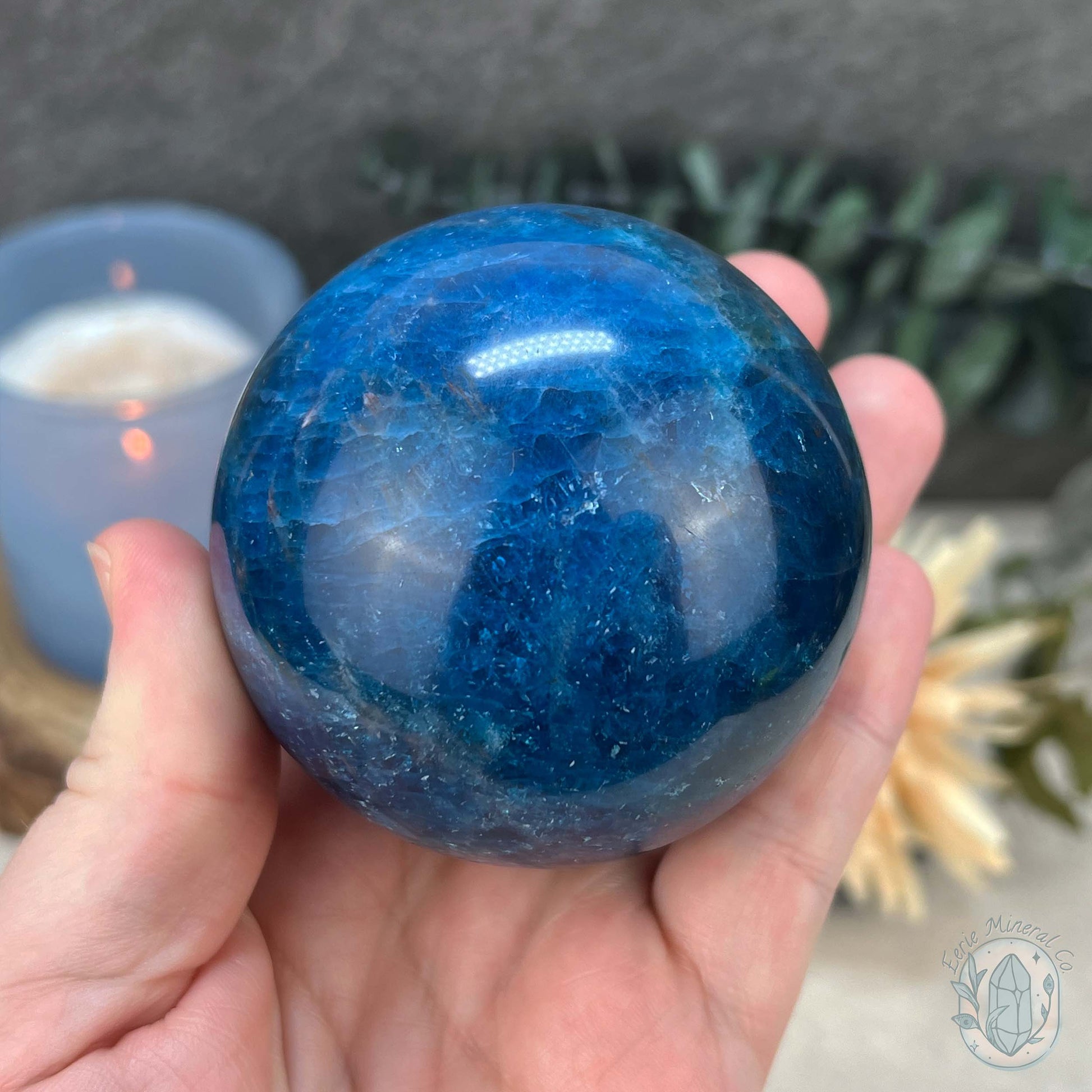 68mm Polished Blue Apatite Sphere