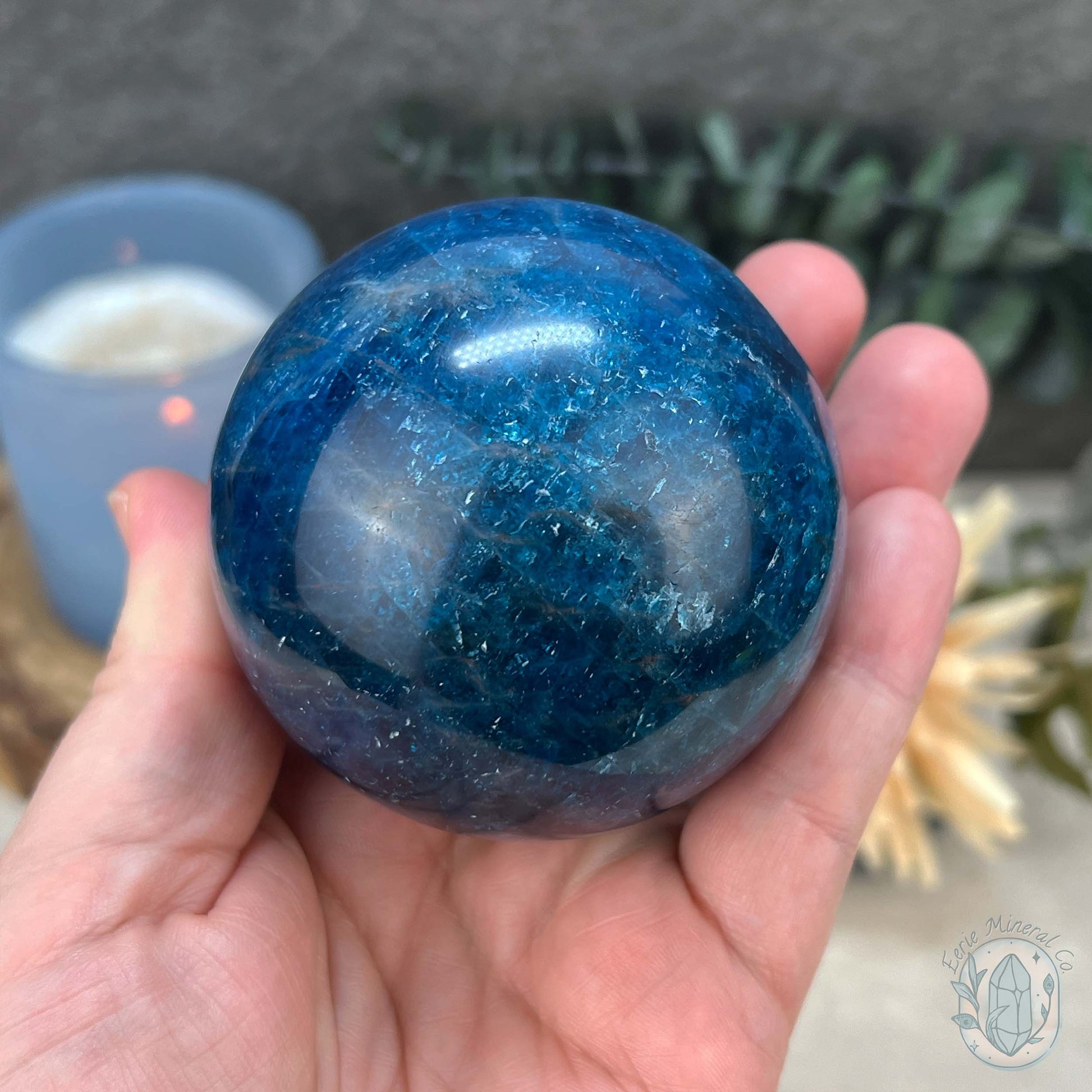 68mm Polished Blue Apatite Sphere