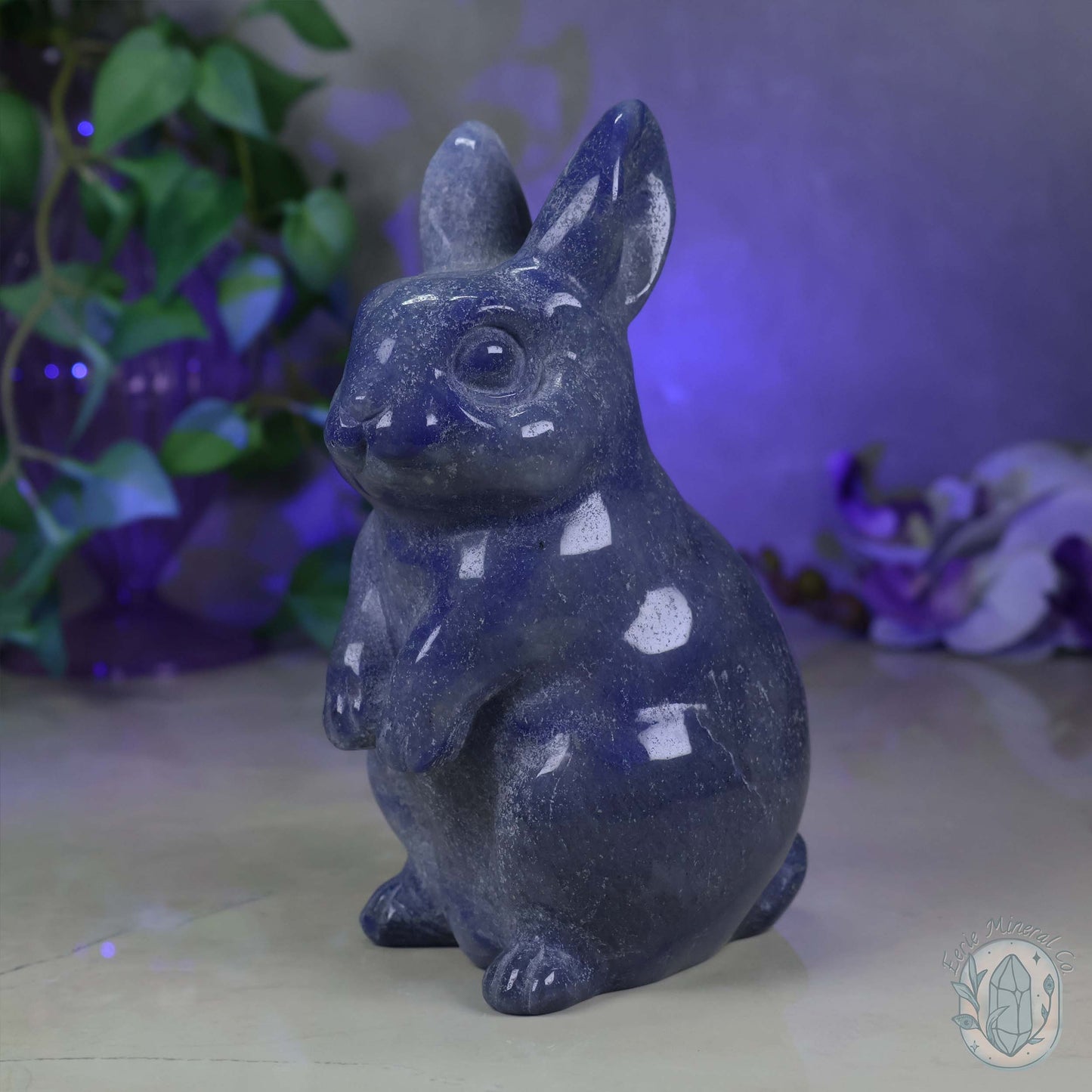 Polished Blue Aventurine Sitting Rabbit Carving