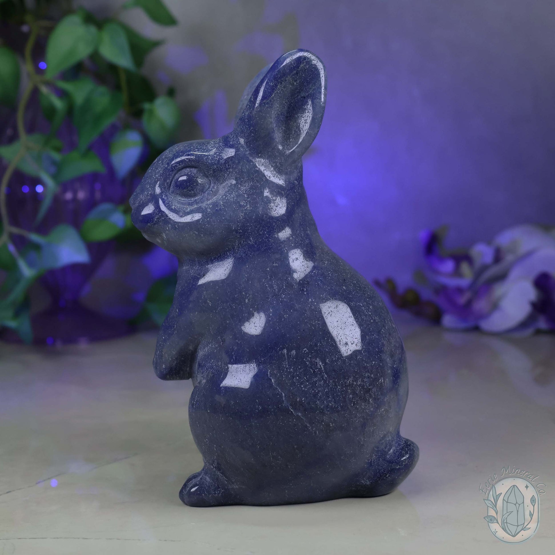 Polished Blue Aventurine Sitting Rabbit Carving