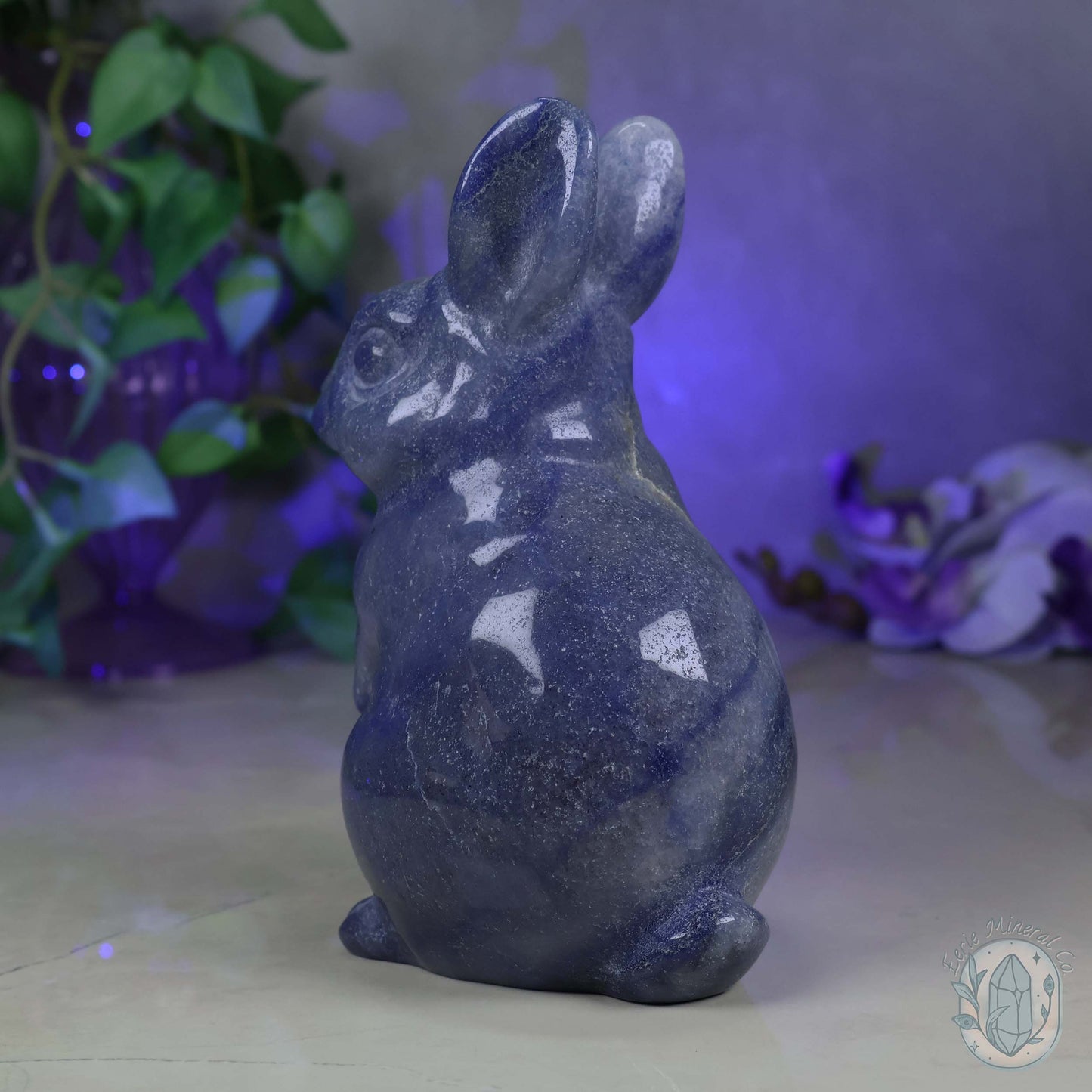 Polished Blue Aventurine Sitting Rabbit Carving