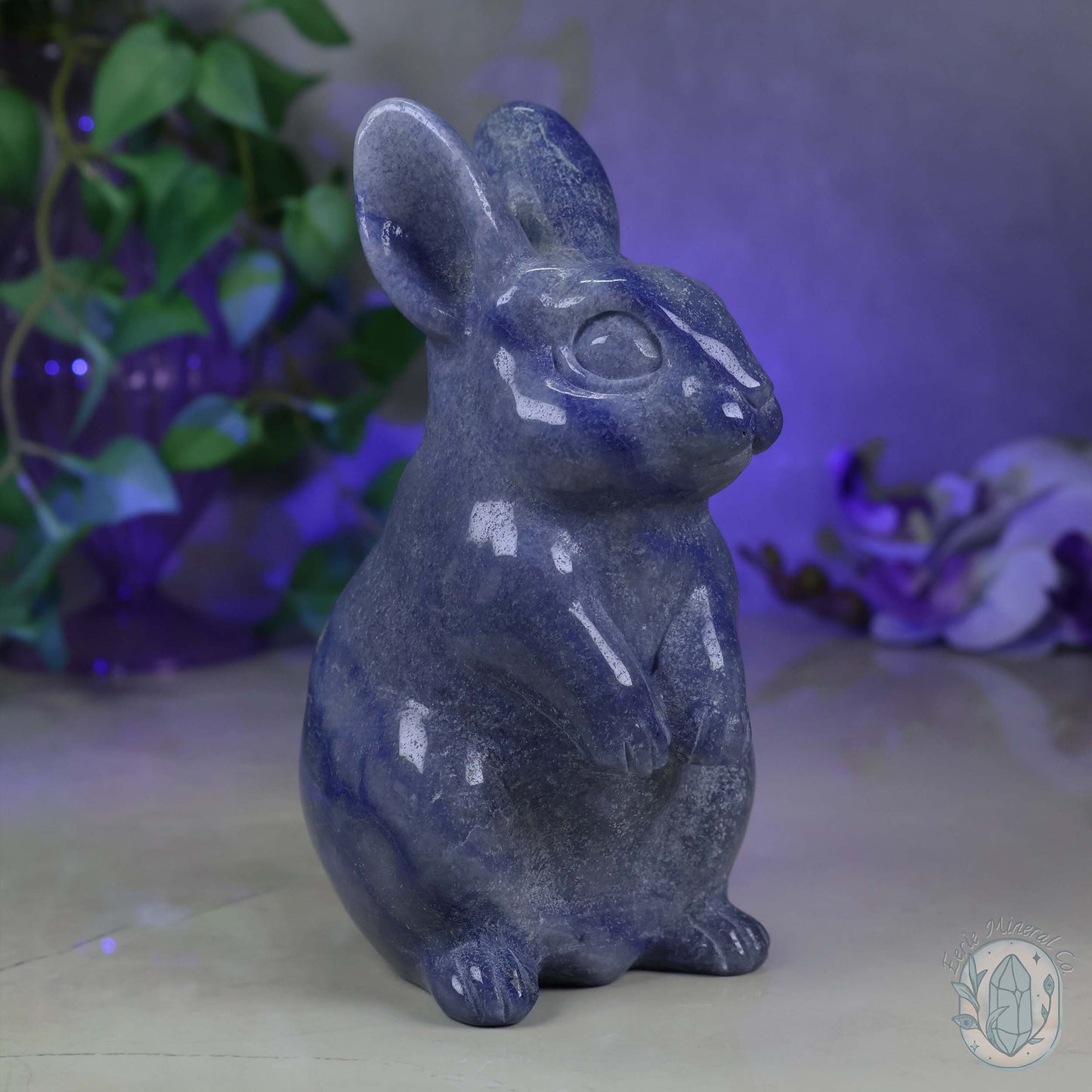 Polished Blue Aventurine Sitting Rabbit Carving