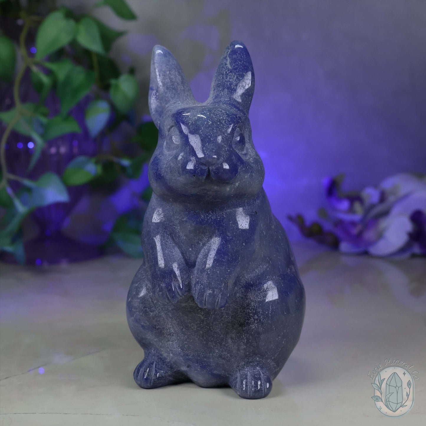 Polished Blue Aventurine Sitting Rabbit Carving