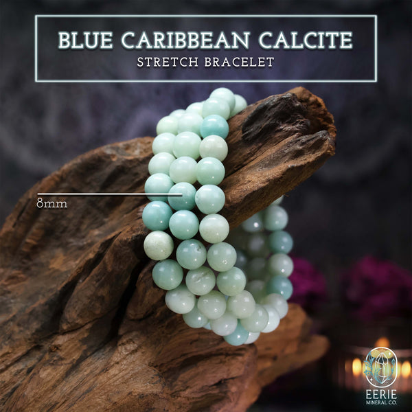Blue Caribbean Calcite Gemstone Beaded Boho Stretch Bracelet
