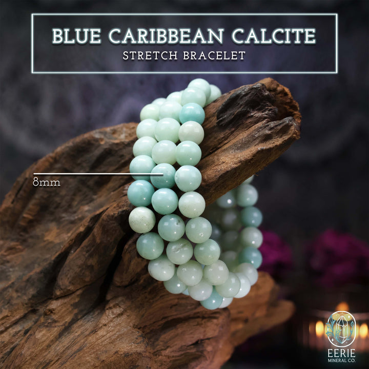 Blue Caribbean Calcite Gemstone Beaded Boho Stretch Bracelet