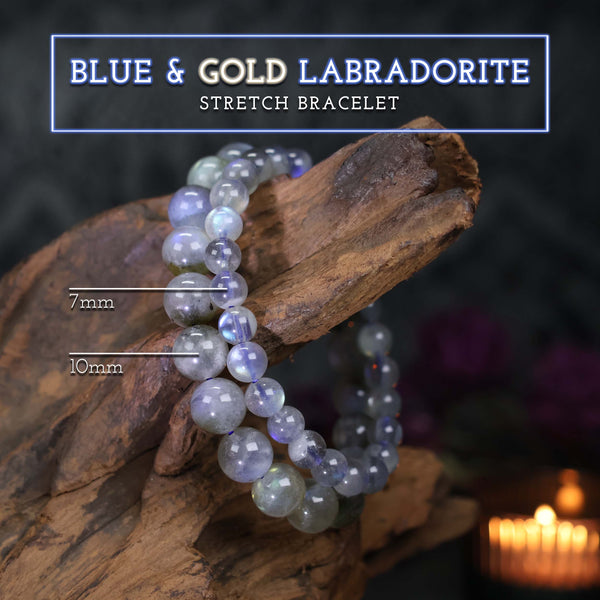 Blue & Gold Flash Labradorite Gemstone Beaded Stretch Bracelet