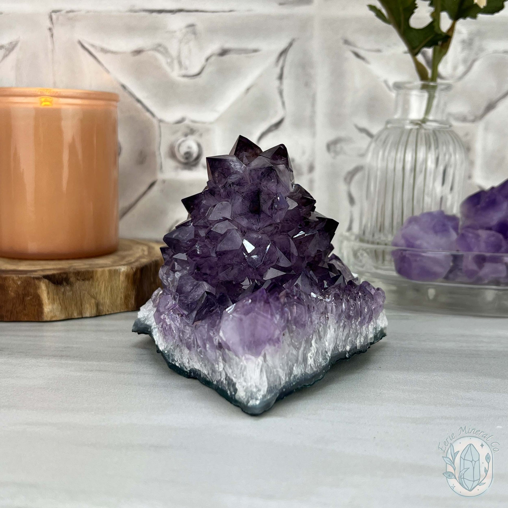 Brazilian Amethyst Flower Cluster with Golden Goethite Inclusions