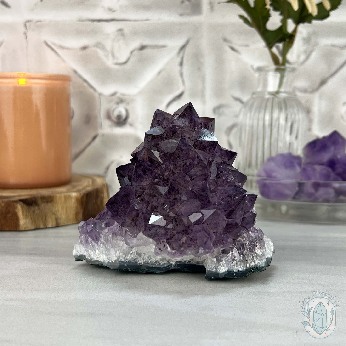 Brazilian Amethyst Flower Cluster with Golden Goethite Inclusions