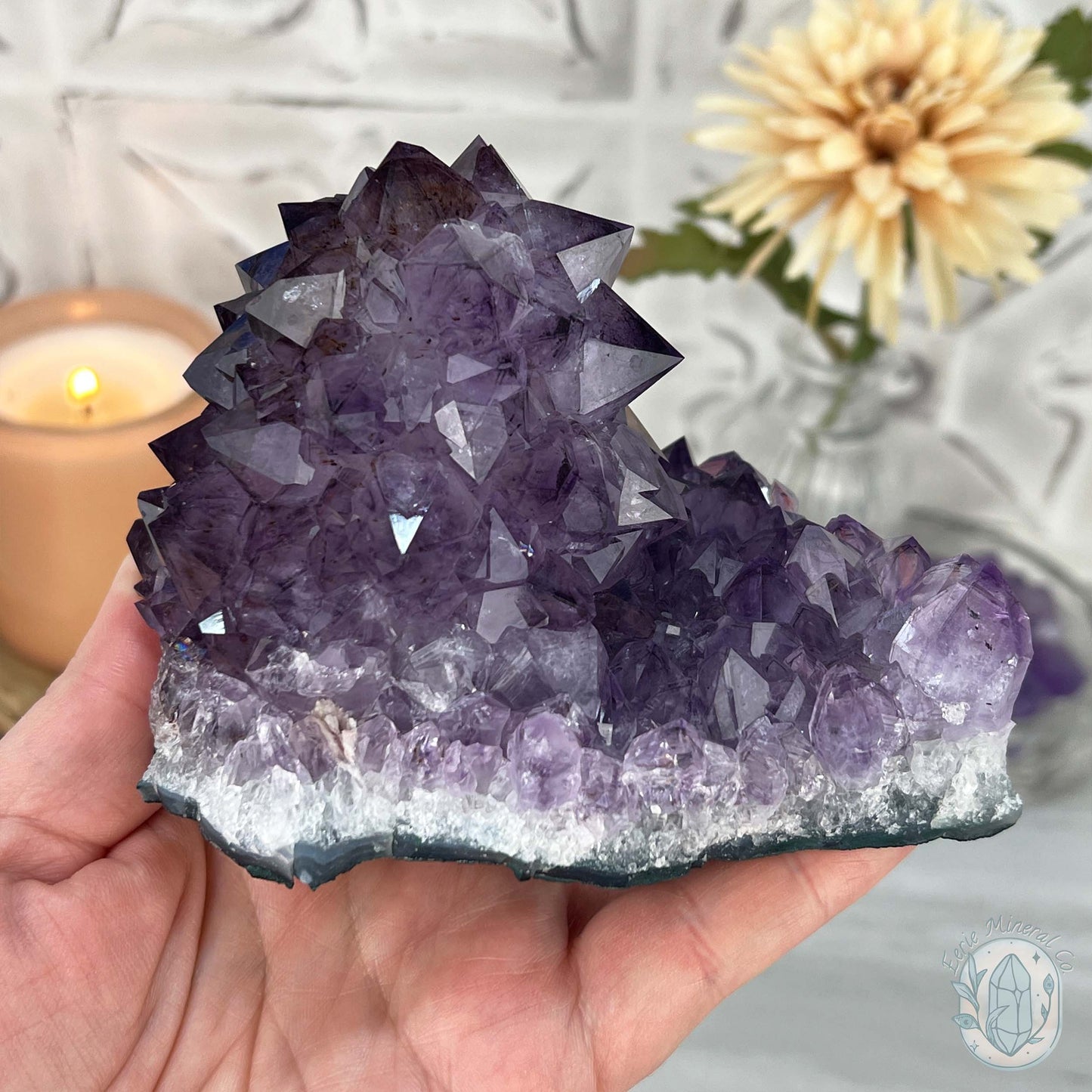 Brazilian Amethyst Flower Cluster with Golden Goethite Inclusions