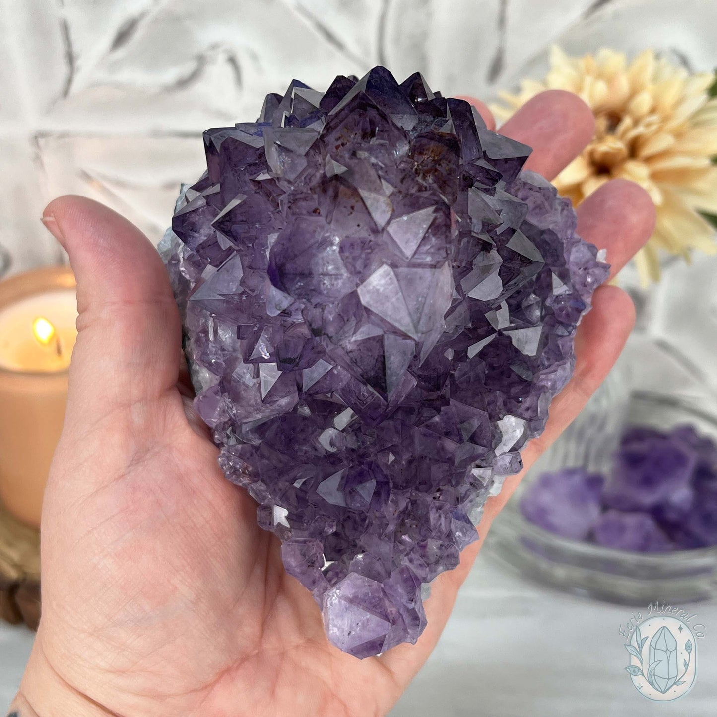 Brazilian Amethyst Flower Cluster with Golden Goethite Inclusions