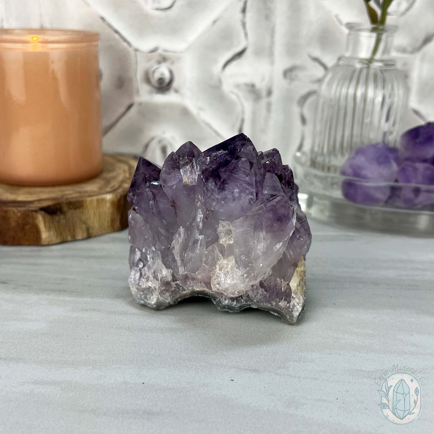 Brazilian Amethyst Crystal Cluster with Golden Goethite Inclusions