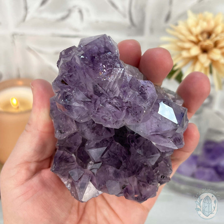 Brazilian Amethyst Crystal Cluster with Golden Goethite Inclusions