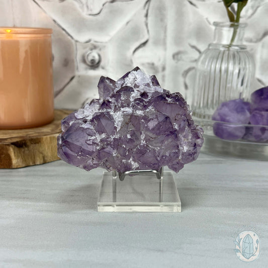 Brazilian Amethyst with Druzy Quartz Crystal Cluster