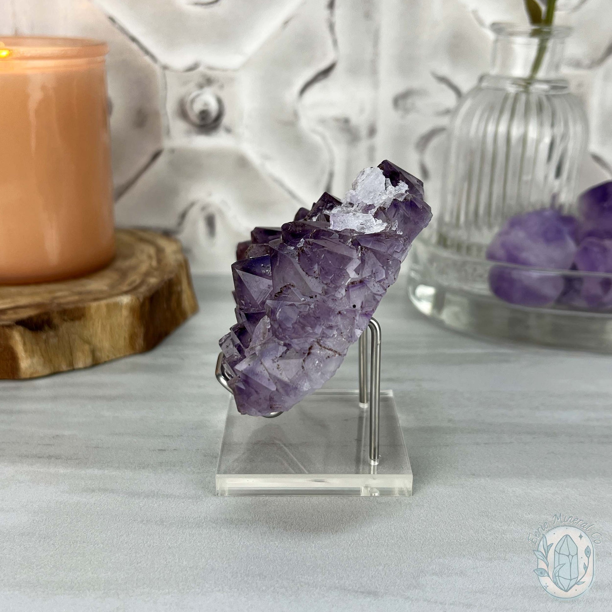Brazilian Amethyst with Druzy Quartz Crystal Cluster