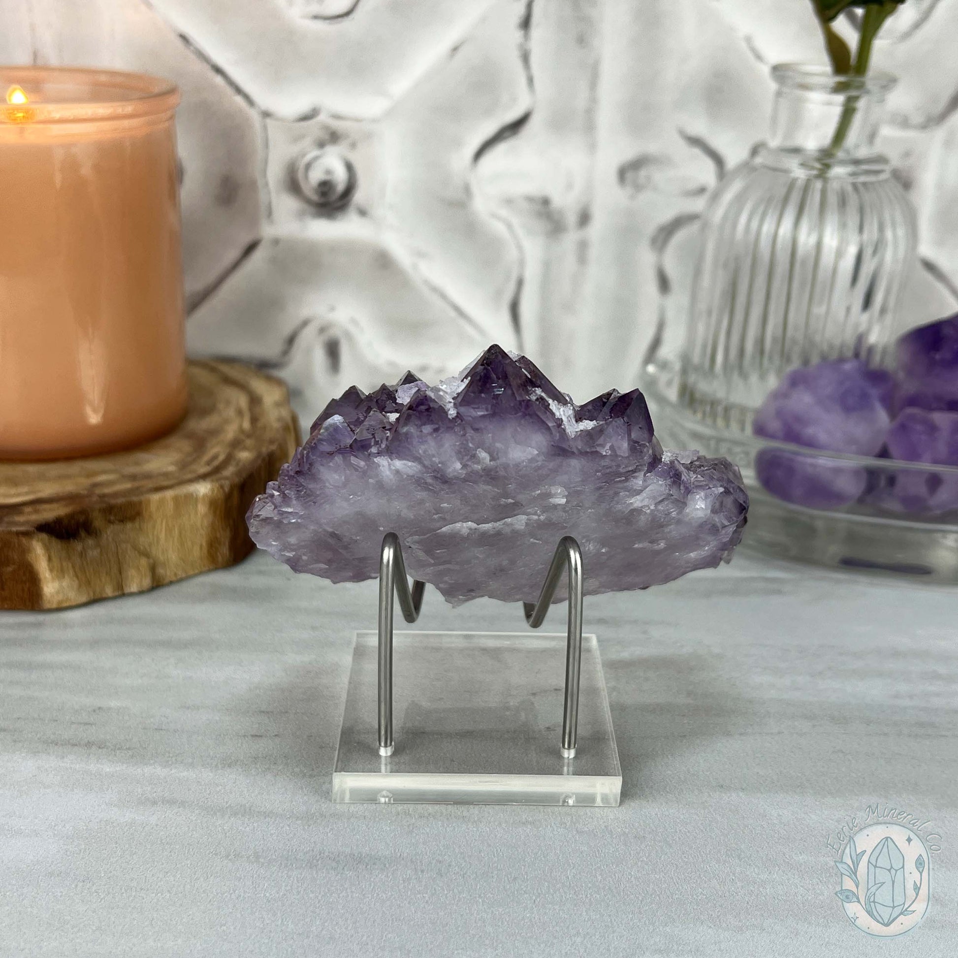 Brazilian Amethyst with Druzy Quartz Crystal Cluster