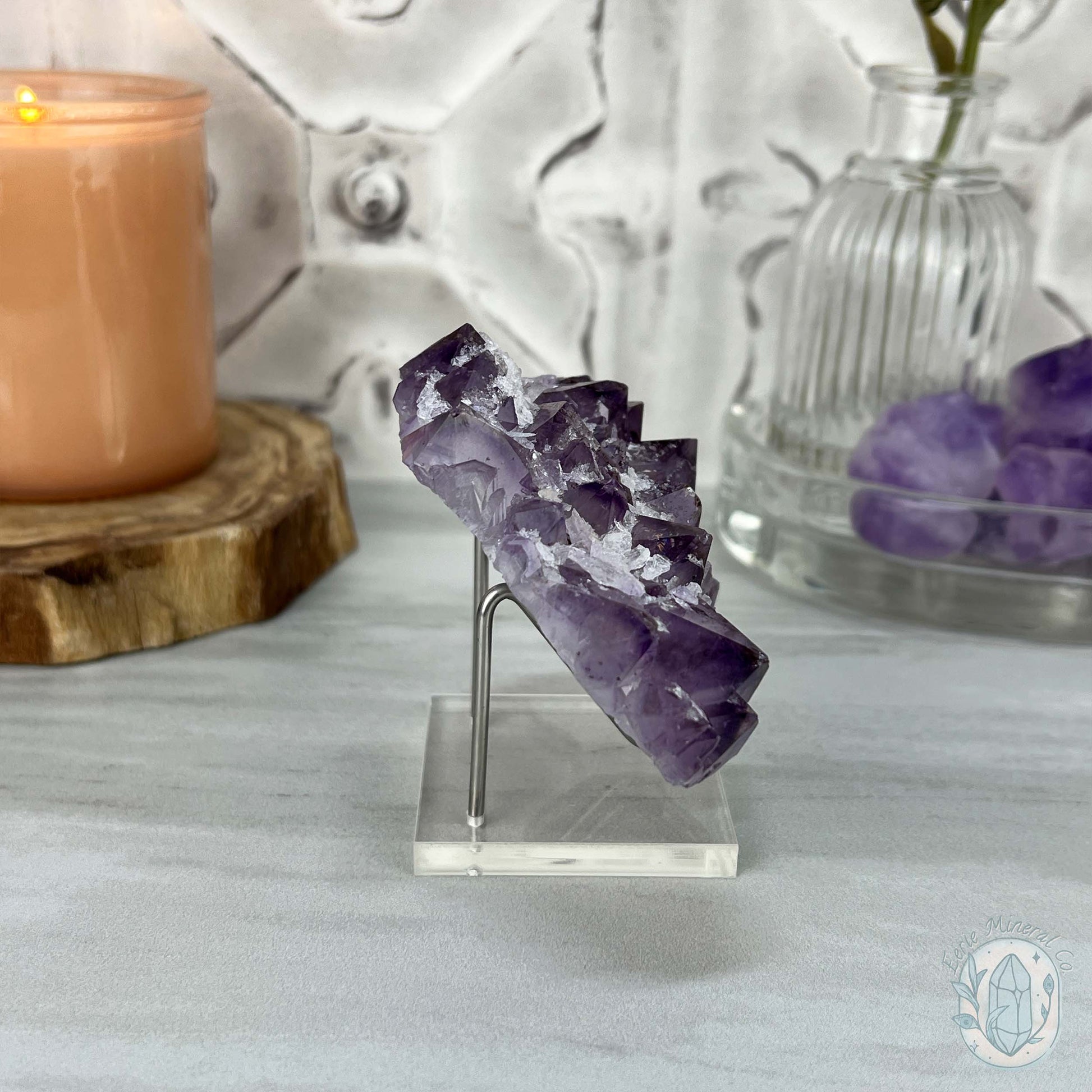 Brazilian Amethyst with Druzy Quartz Crystal Cluster