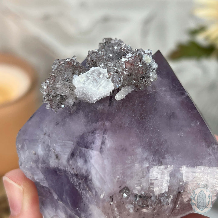 Brazilian Double Amethyst Points with Phantoms and Druzy Quartz