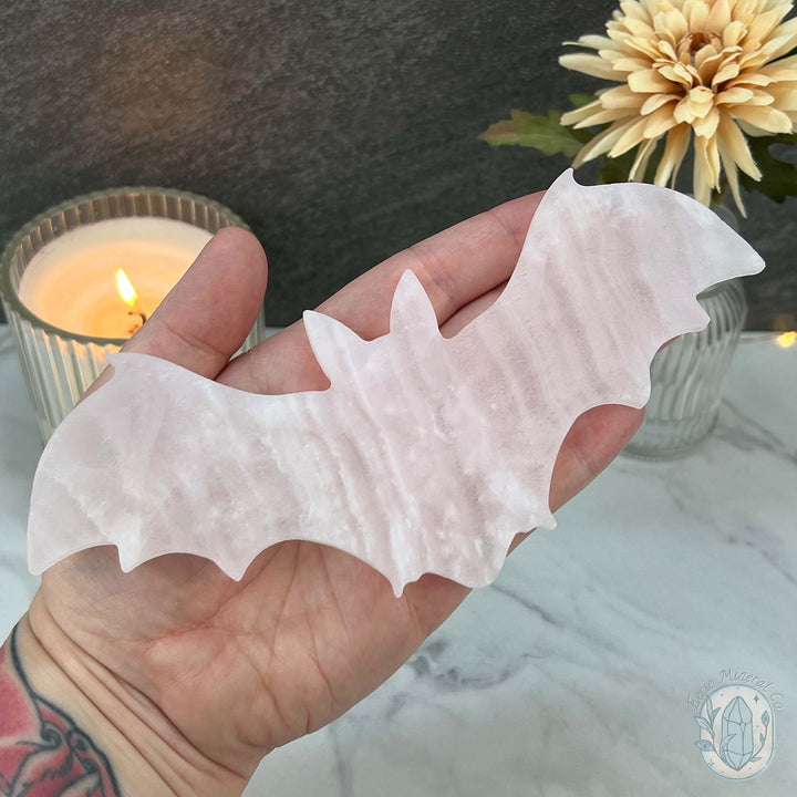 Raw Calcite Halloween Flying Bat Carvings