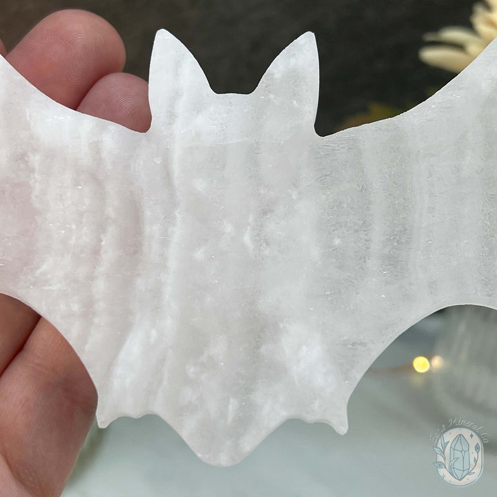 Raw Calcite Halloween Flying Bat Carvings