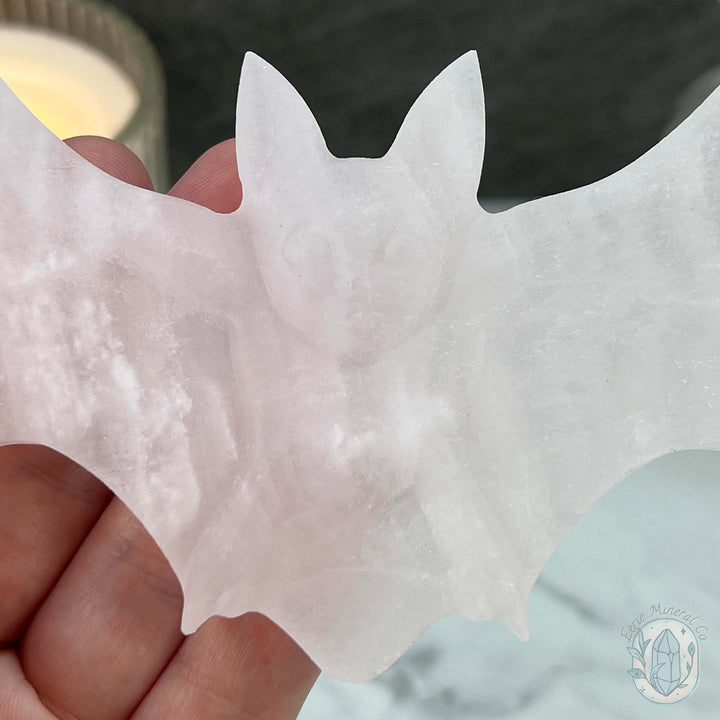 Raw Calcite Halloween Flying Bat Carvings