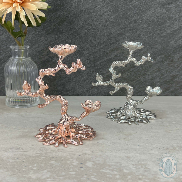 Rose Gold and Silver Metal Cherry Blossom Sphere Holders