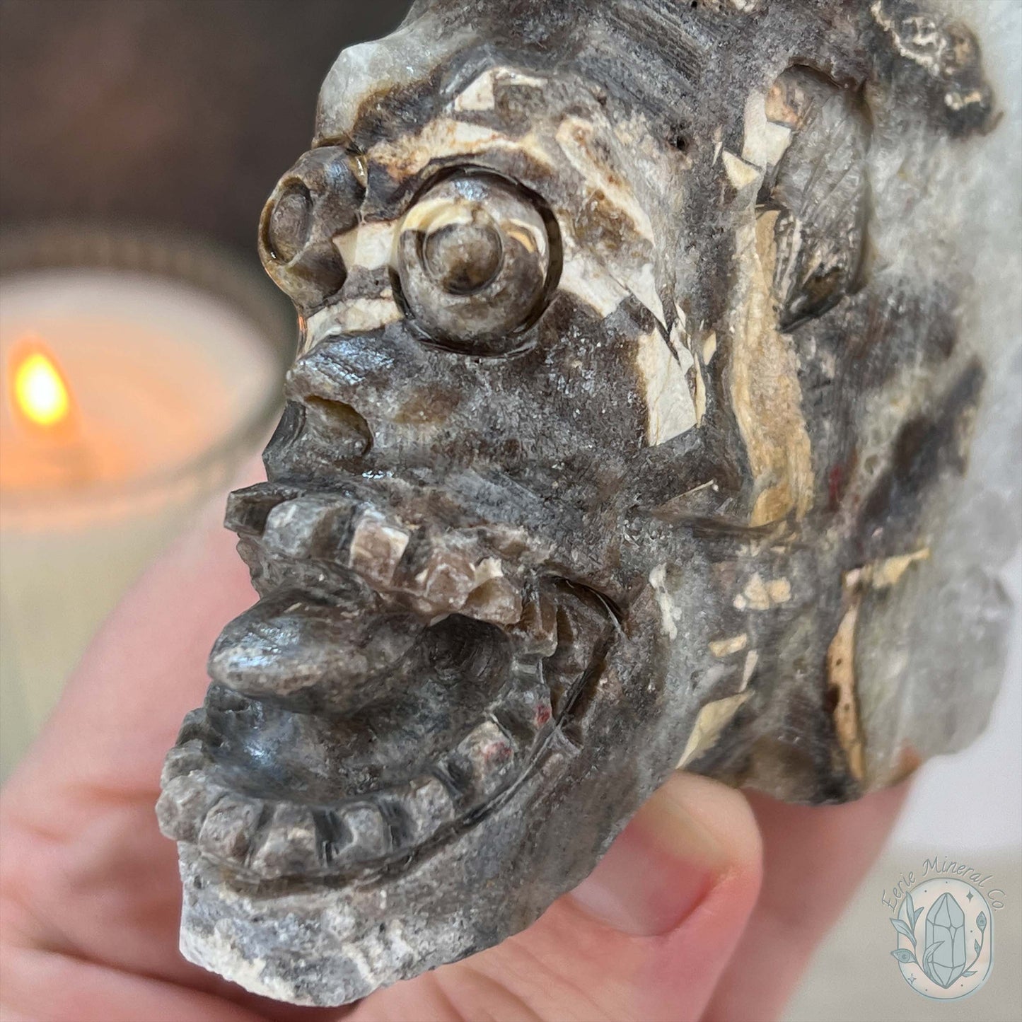 Clear Quartz Cluster Playful Monster Skull Carving