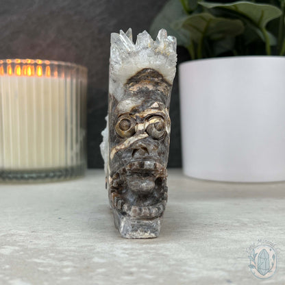 Clear Quartz Cluster Playful Monster Skull Carving