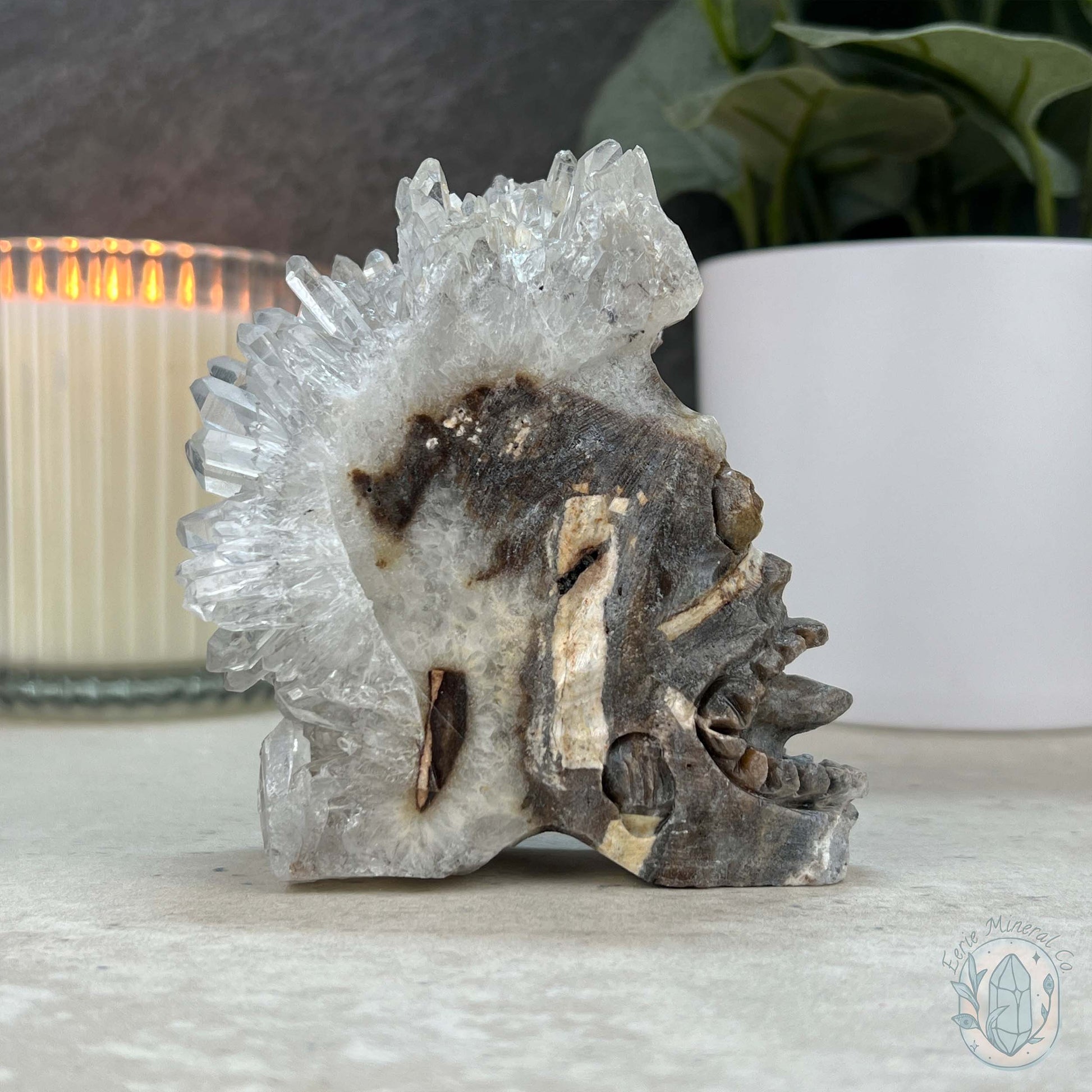 Clear Quartz Cluster Playful Monster Skull Carving