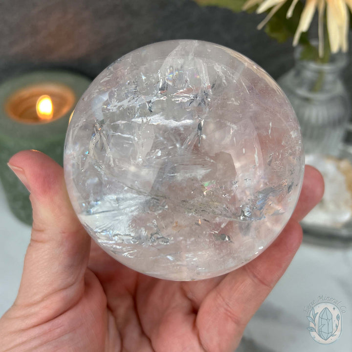 79mm Polished Clear Quartz Sphere with Rainbows