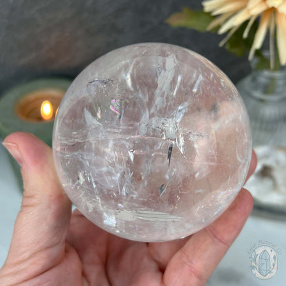 79mm Polished Clear Quartz Sphere with Rainbows