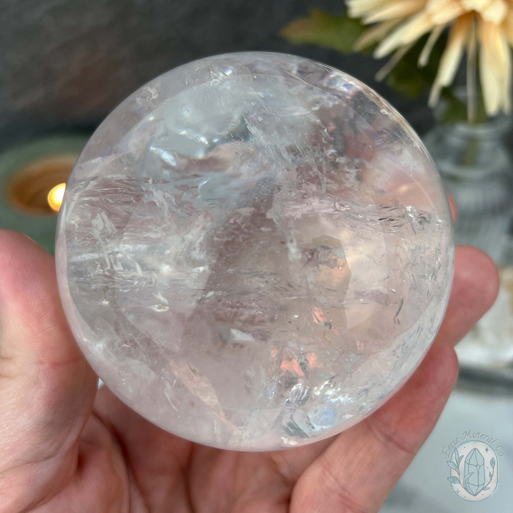 79mm Polished Clear Quartz Sphere with Rainbows