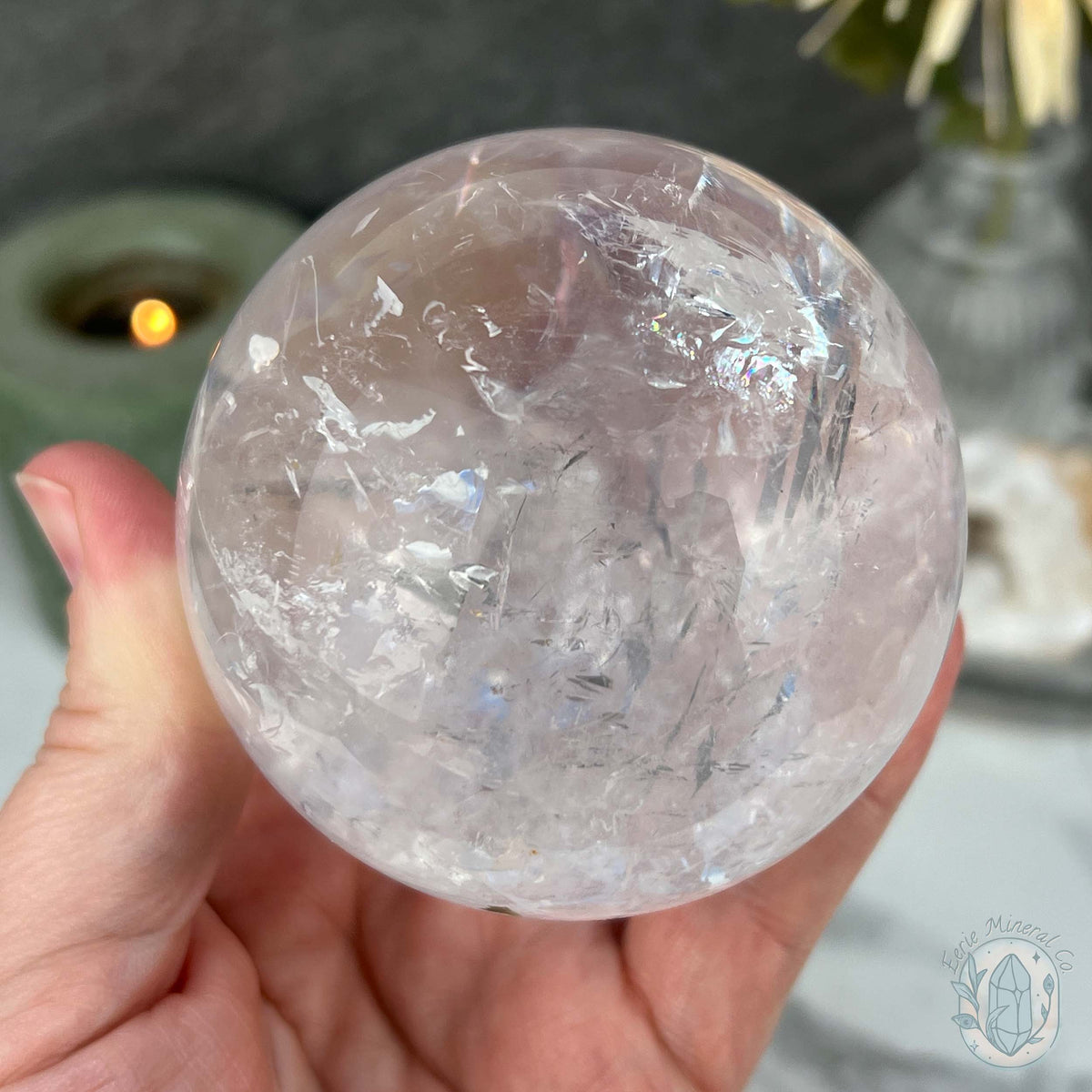 72mm Polished Clear Quartz Sphere with Rainbows