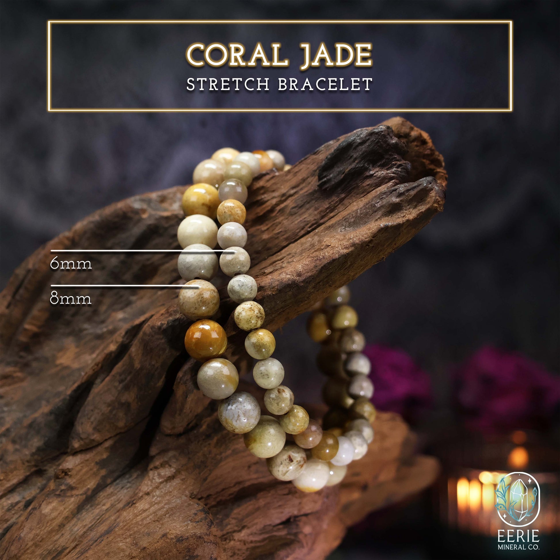 Polished Coral Jade Gemstone Beaded Boho Stretch Bracelet