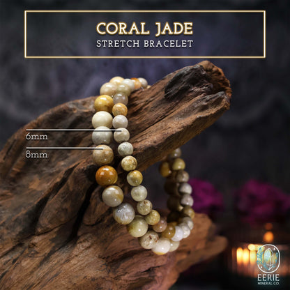 Polished Coral Jade Gemstone Beaded Boho Stretch Bracelet